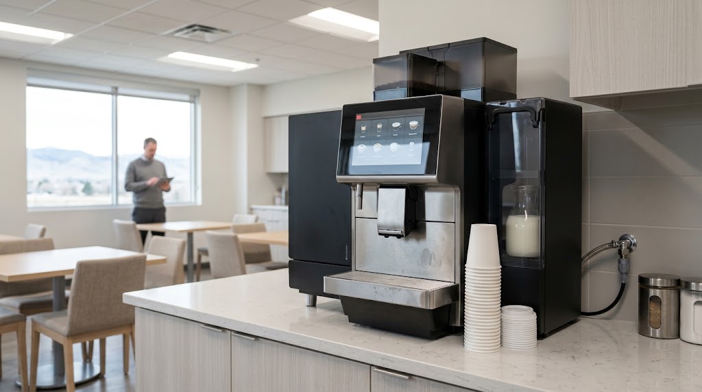 Self-serve bean-to-cup coffee machine in an office café.